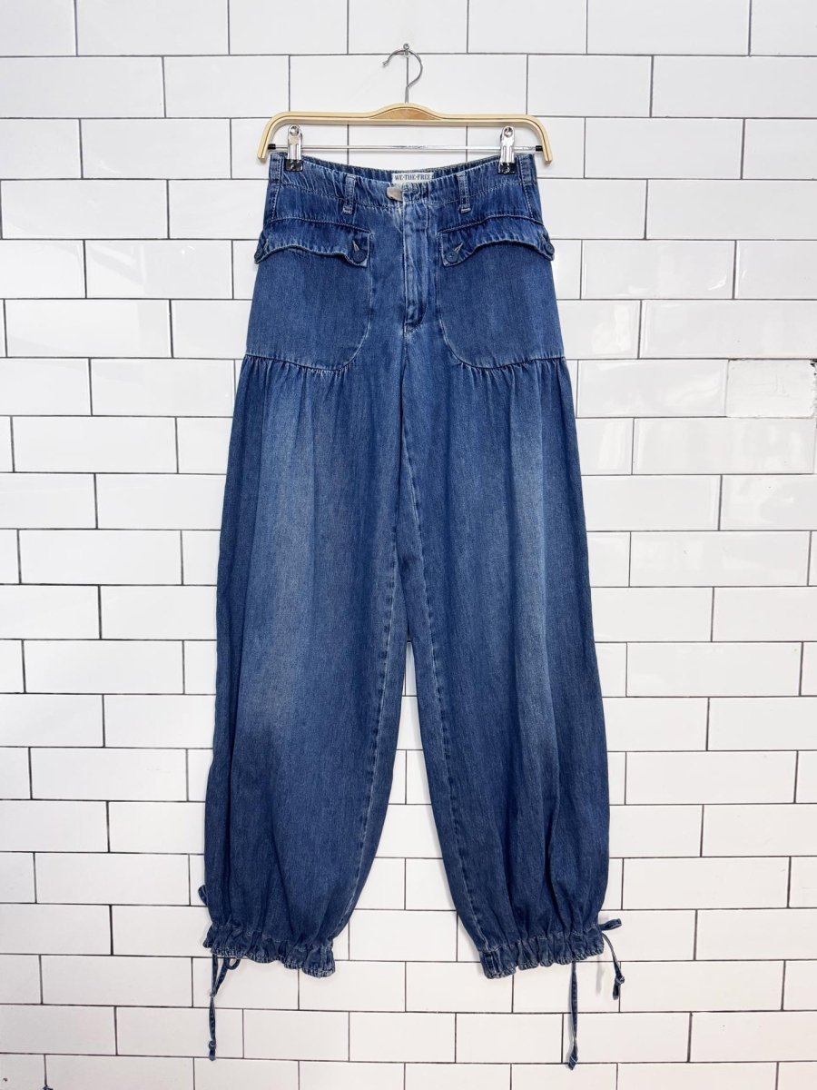 we the free 2026 lotus cinched balloon leg pleated jeans | free people - good market thrift store