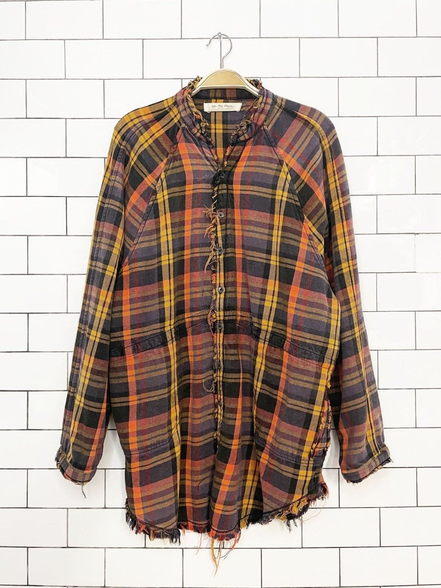 we the free summer daydream oversized plaid raw edge full button shirt | free people - good market thrift store