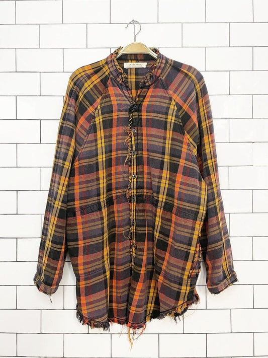 we the free summer daydream oversized plaid raw edge full button shirt | free people - good market thrift store