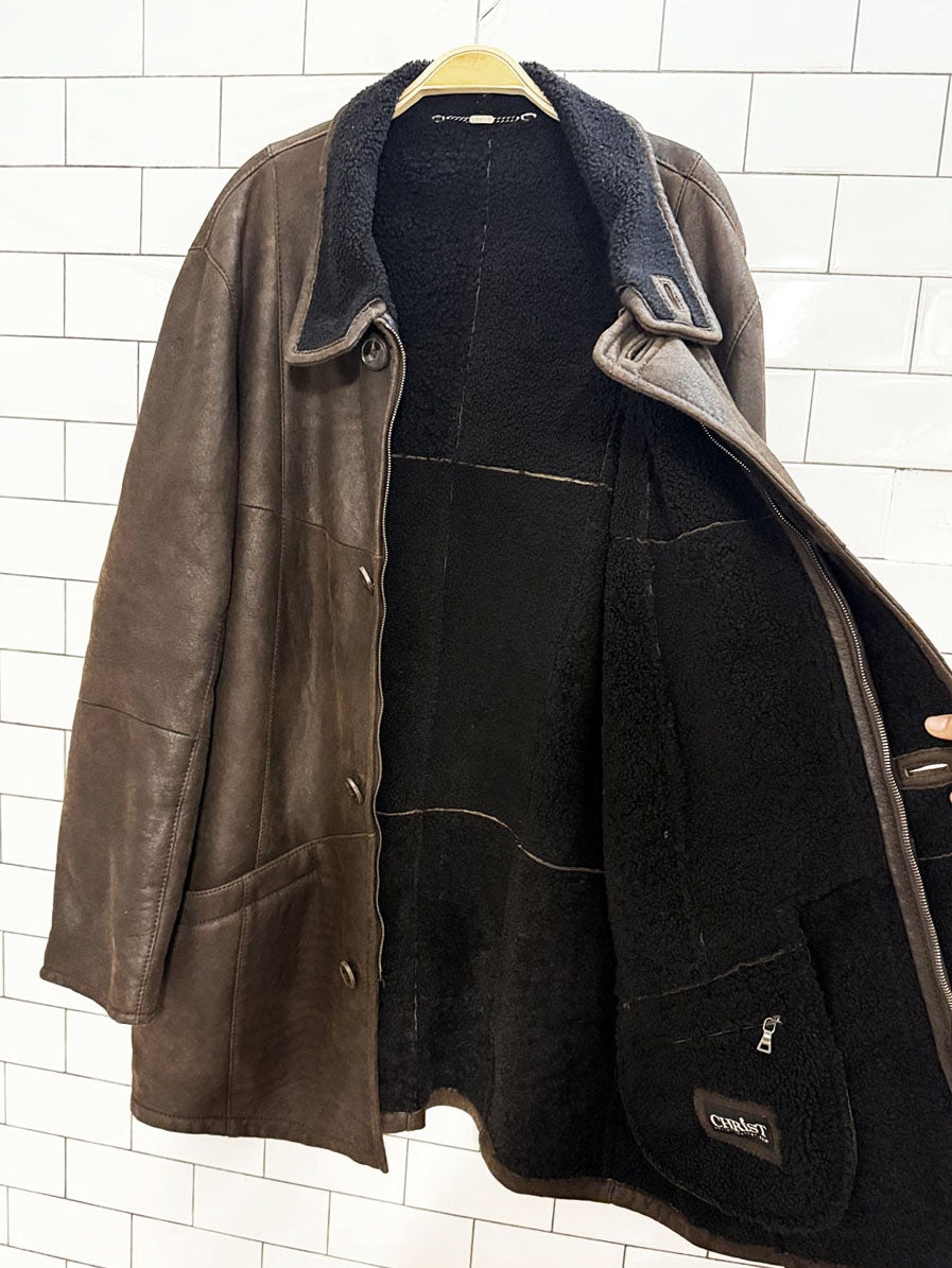 werner christ lambskin shearling full zip coat - good market thrift store