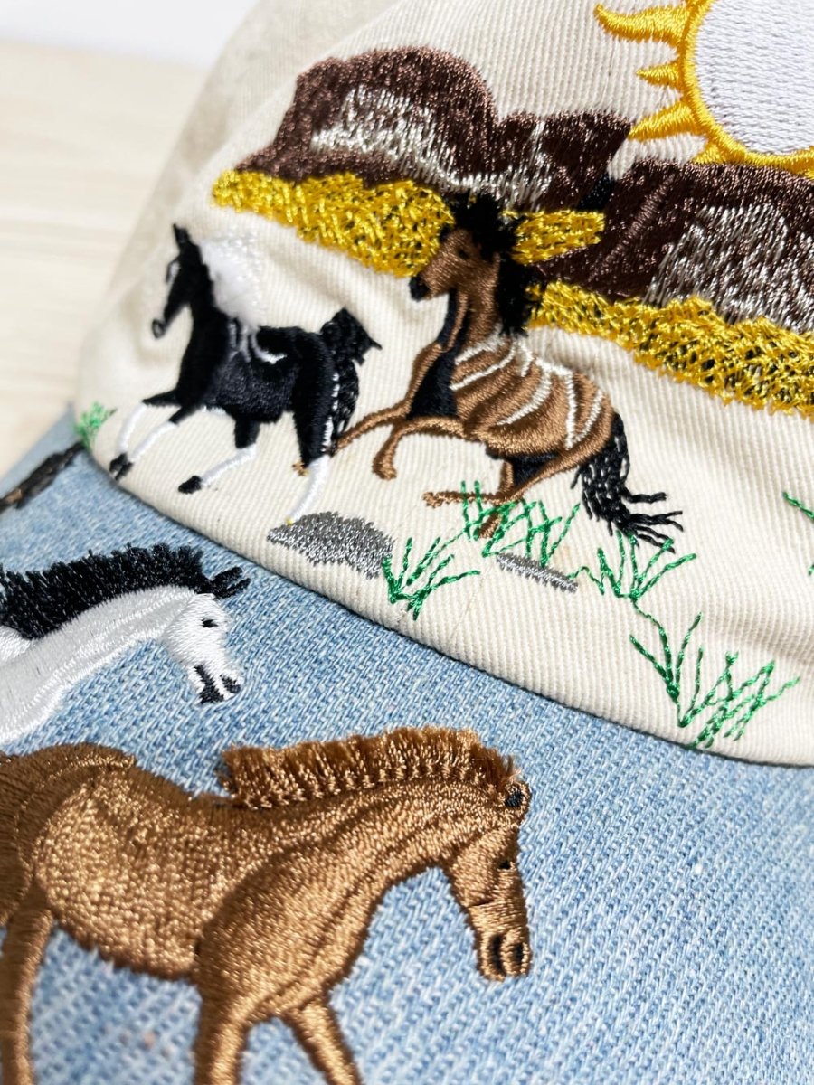 western embroidered horses denim brim hat - good market thrift store