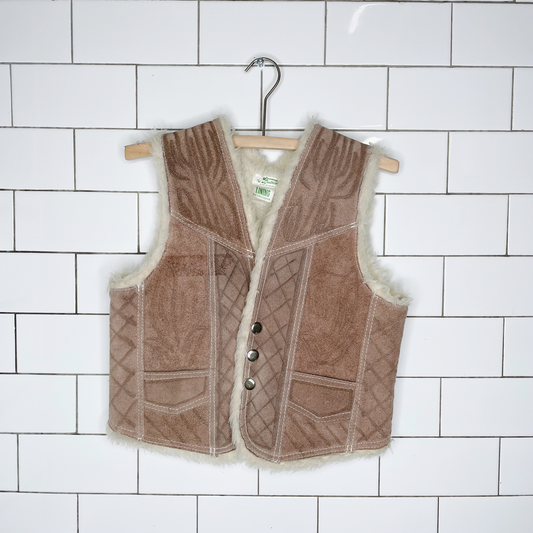 vintage suede western horse sherpa vest - size 10