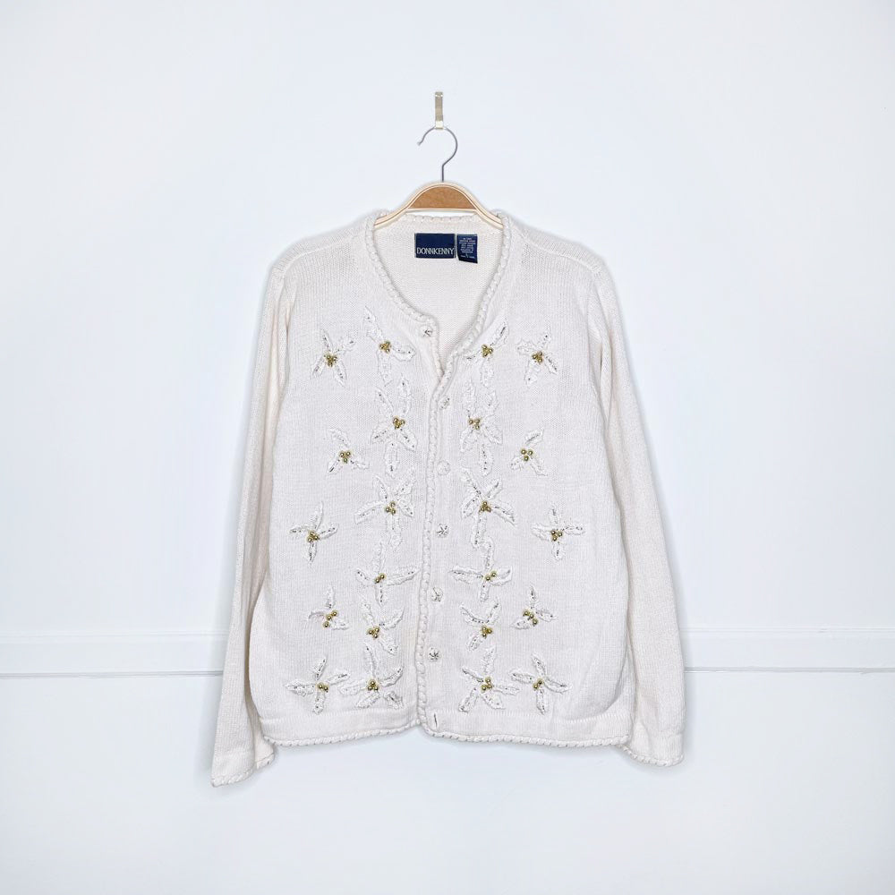 vintage donn kenny white ivy knit cardigan