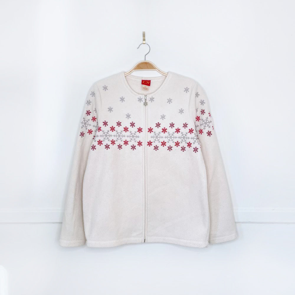 vintage 00s holiday joy snowflake fleece zip up