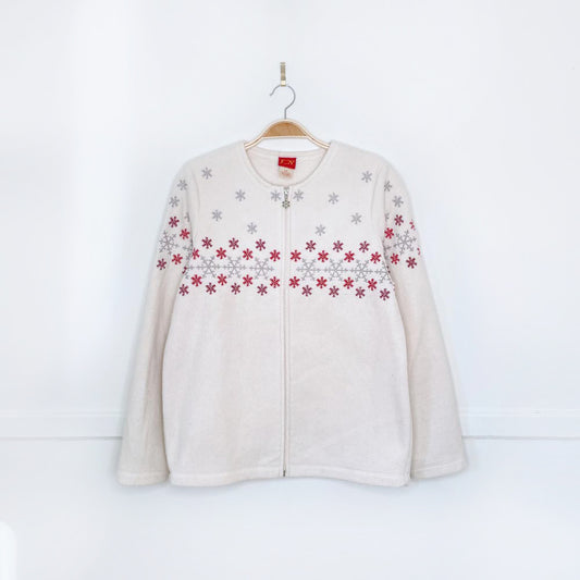 vintage 00s holiday joy snowflake fleece zip up
