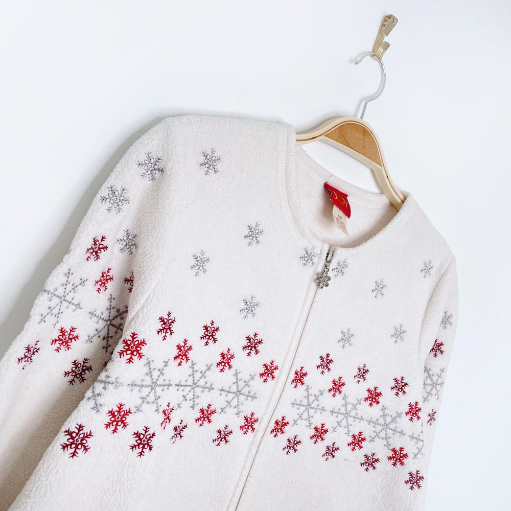 vintage 00s holiday joy snowflake fleece zip up