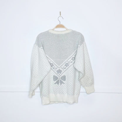 vintage crossroads silver bow holiday sweater