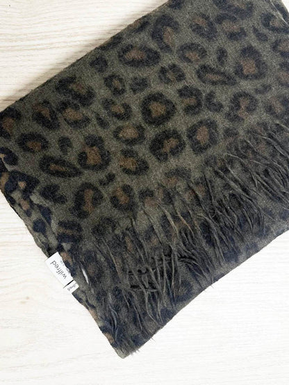 wilfred 100% wool animal print sheer fringe scarf - good market thrift store