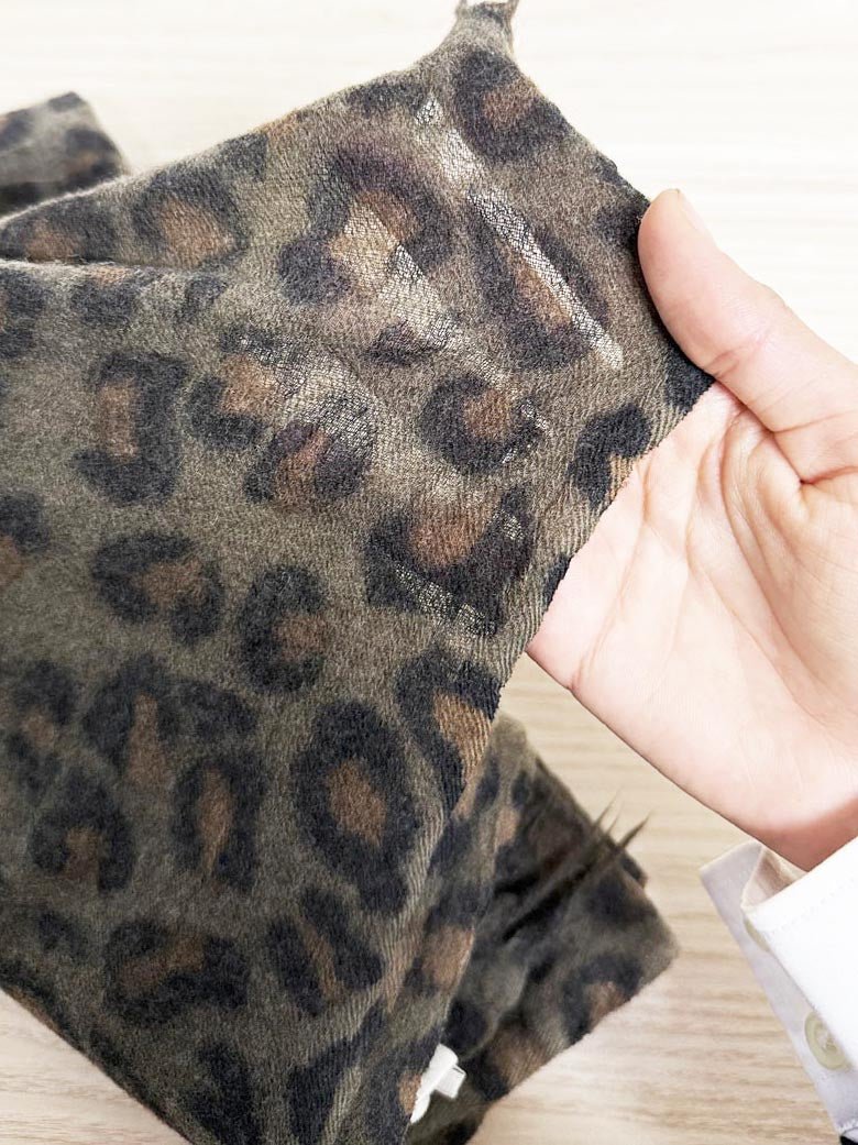 wilfred 100% wool animal print sheer fringe scarf - good market thrift store