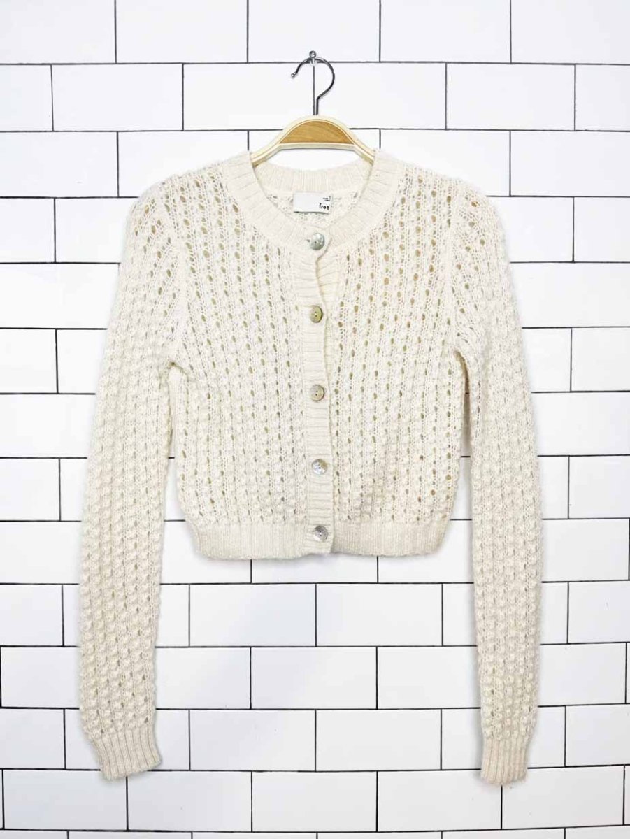 wilfred free fortune alpaca-mohair pointelle knit cropped cardigan | aritzia - good market thrift store