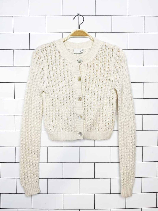 wilfred free fortune alpaca-mohair pointelle knit cropped cardigan | aritzia - good market thrift store