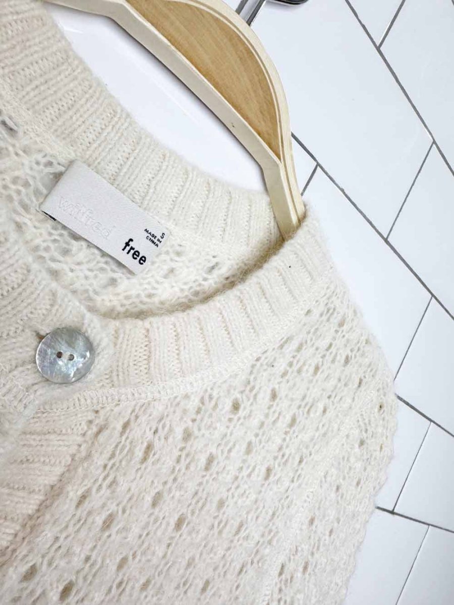 wilfred free fortune alpaca-mohair pointelle knit cropped cardigan | aritzia - good market thrift store