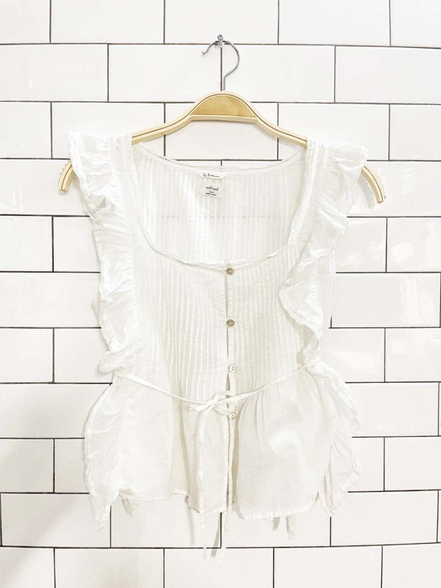 wilfred la bohème delacroix pintuck lace trim ruffle sleeveless top | aritzia - good market thrift store