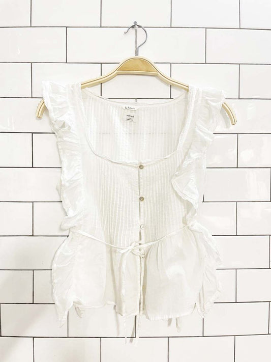 wilfred la bohème delacroix pintuck lace trim ruffle sleeveless top | aritzia - good market thrift store