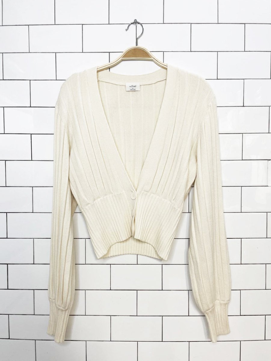 wilfred thais wool-blend balloon sleeve knit cardigan | aritzia - good market thrift store