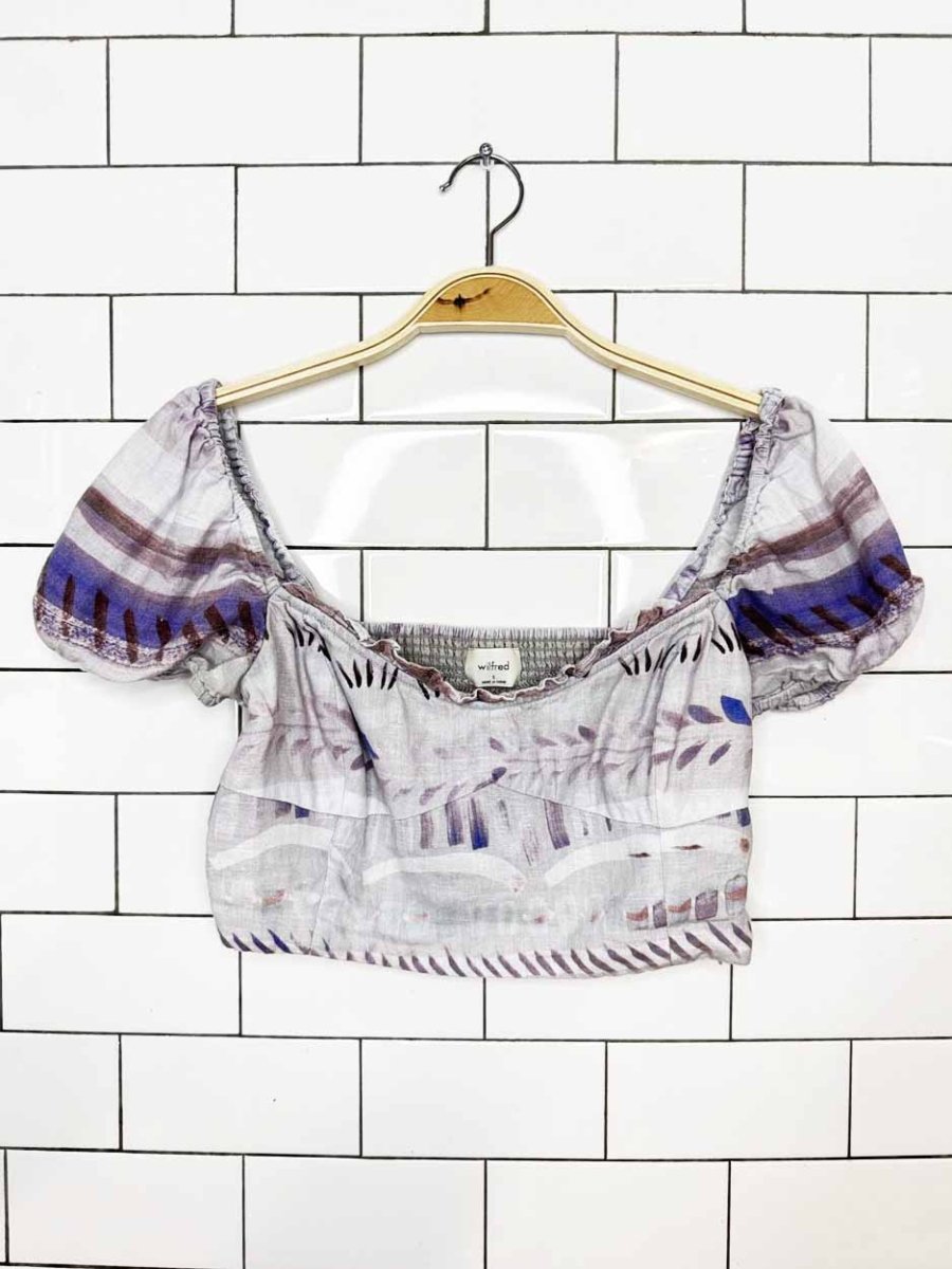 wilfred wander 100% organic linen puff shoulder crop top | aritzia - good market thrift store