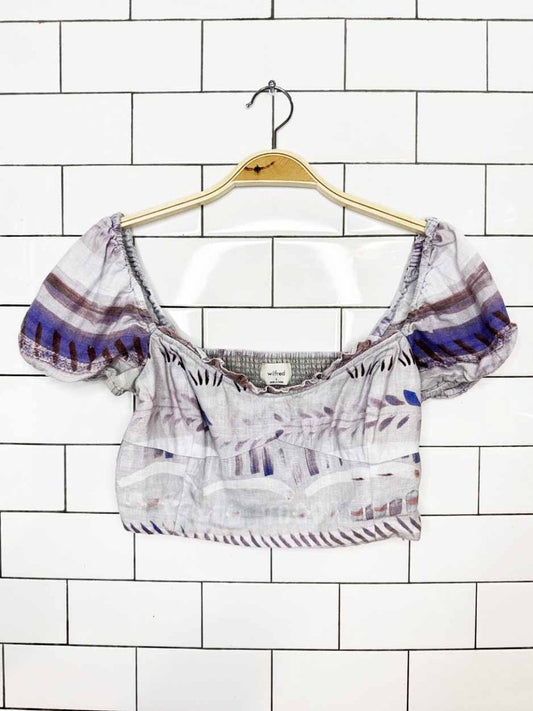 wilfred wander 100% organic linen puff shoulder crop top | aritzia - good market thrift store