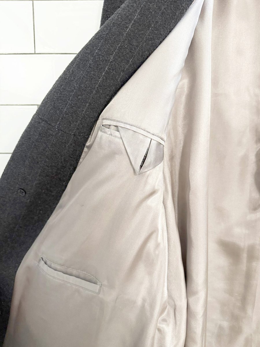 wilke - rodriguez wool - cashmere pinstripe overcoat - good market thrift store