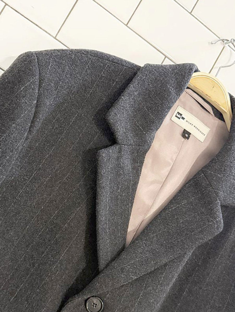 wilke - rodriguez wool - cashmere pinstripe overcoat - good market thrift store