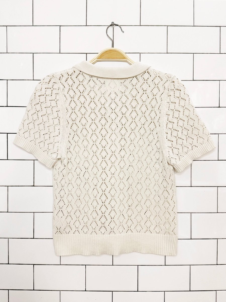 willow & wind crochet knit collared short sleeve top - good market thrift store
