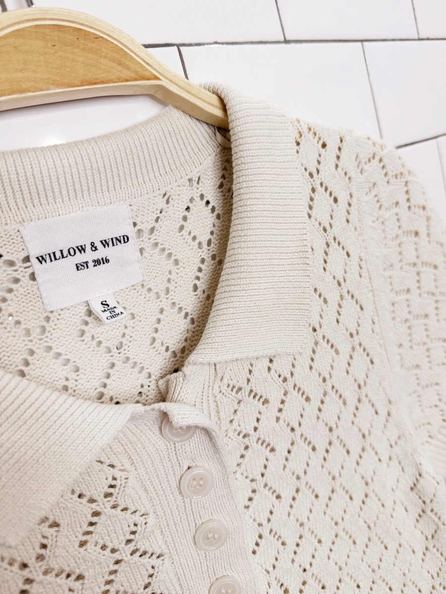 willow & wind crochet knit collared short sleeve top - good market thrift store