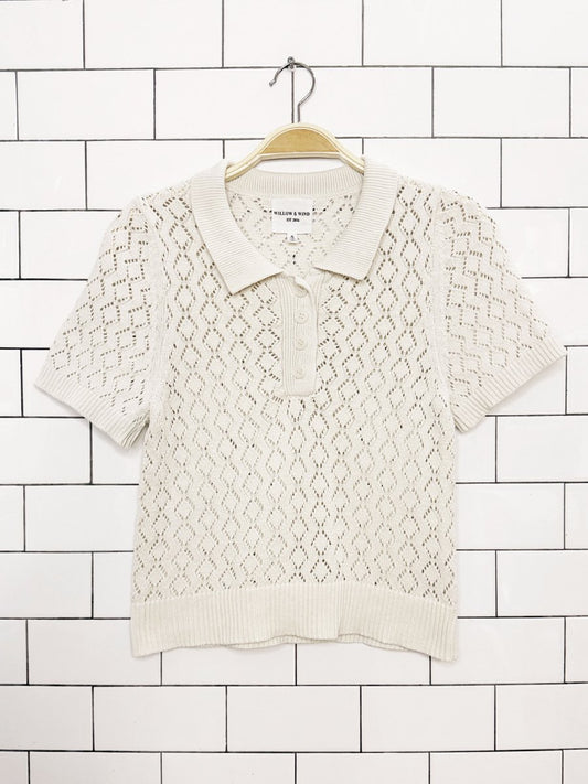 willow & wind crochet knit collared short sleeve top - good market thrift store