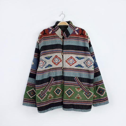 vintage navajo wool 3d woven rancher jacket - size med/large