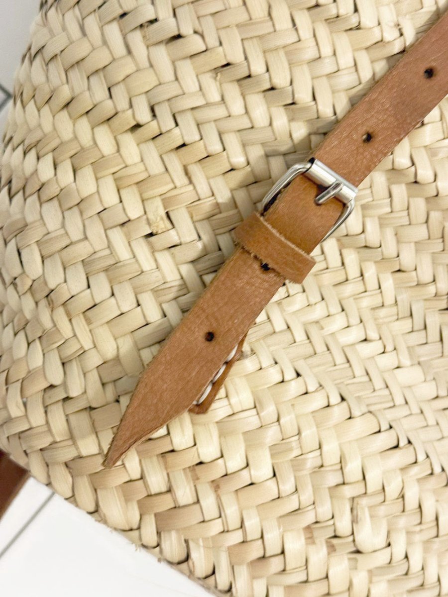 woven leather strap market bag backpack - good market thrift store