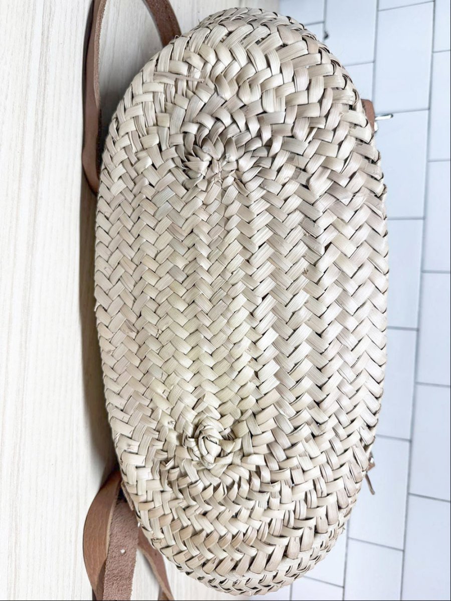 woven leather strap market bag backpack - good market thrift store