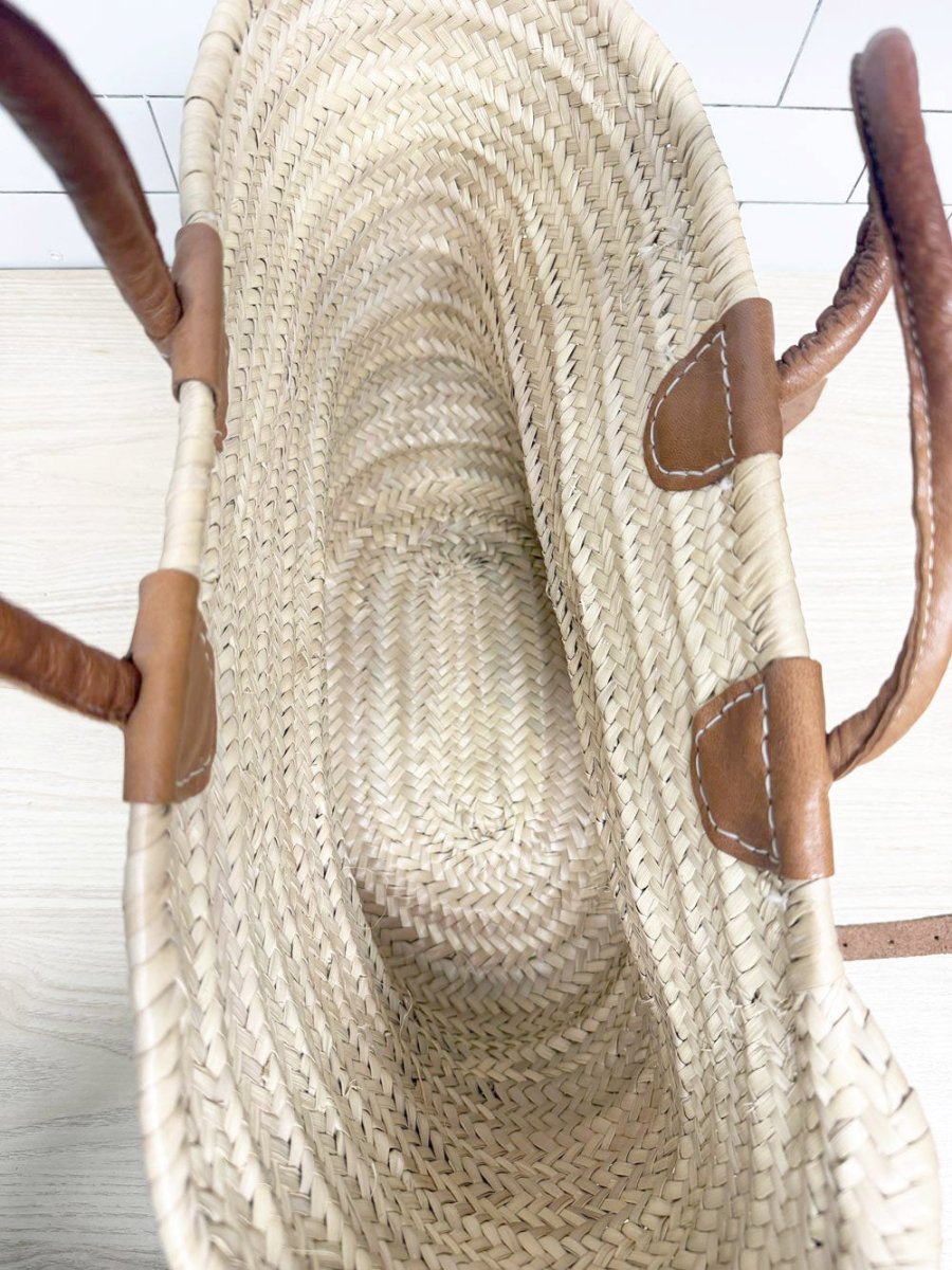 woven leather strap market bag backpack - good market thrift store