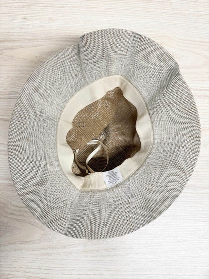 woven pointelle leather trim sun hat - good market thrift store