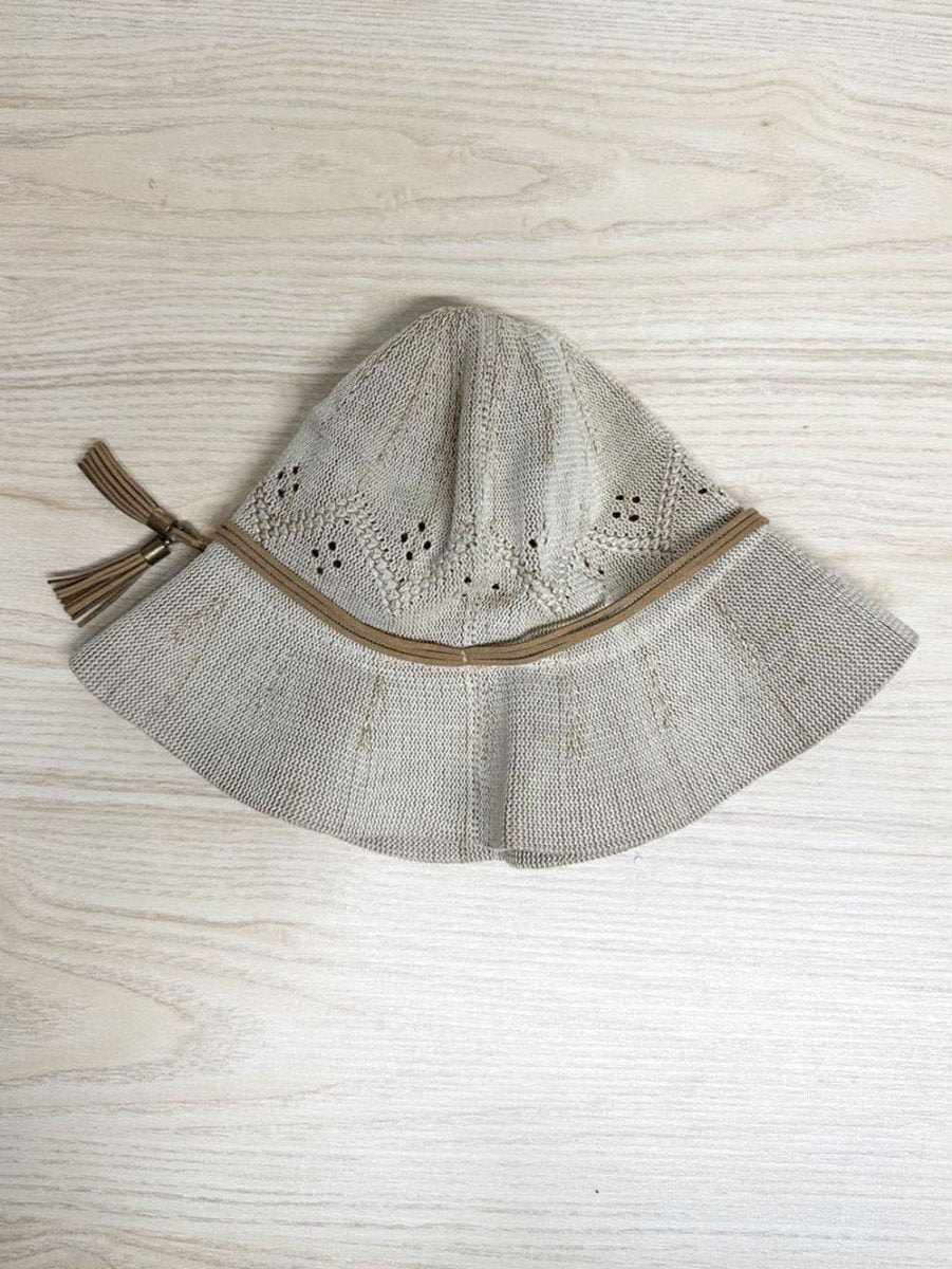 woven pointelle leather trim sun hat - good market thrift store