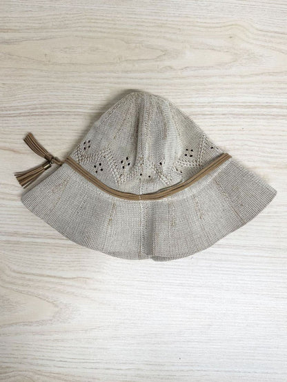 woven pointelle leather trim sun hat - good market thrift store