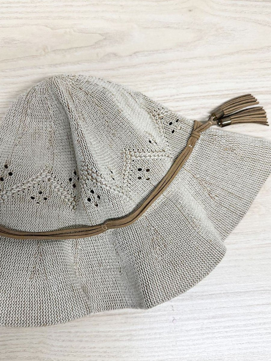 woven pointelle leather trim sun hat - good market thrift store