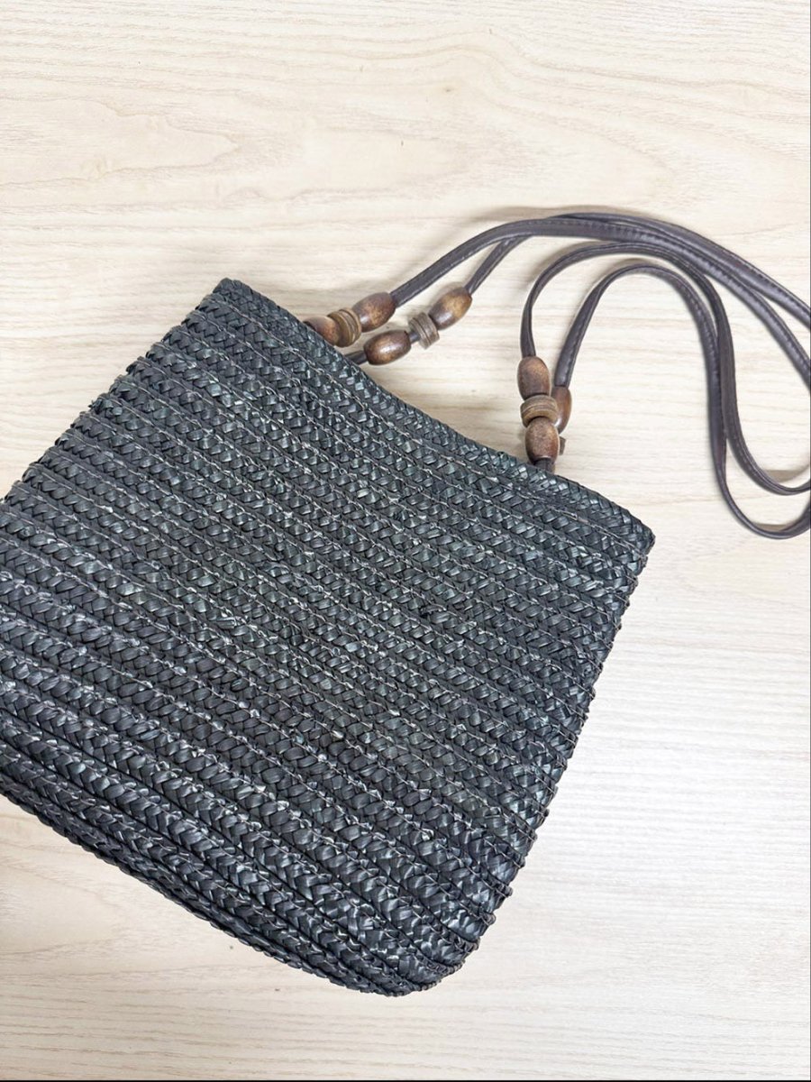 woven raffia beaded strap shoulder bag - good market thrift store