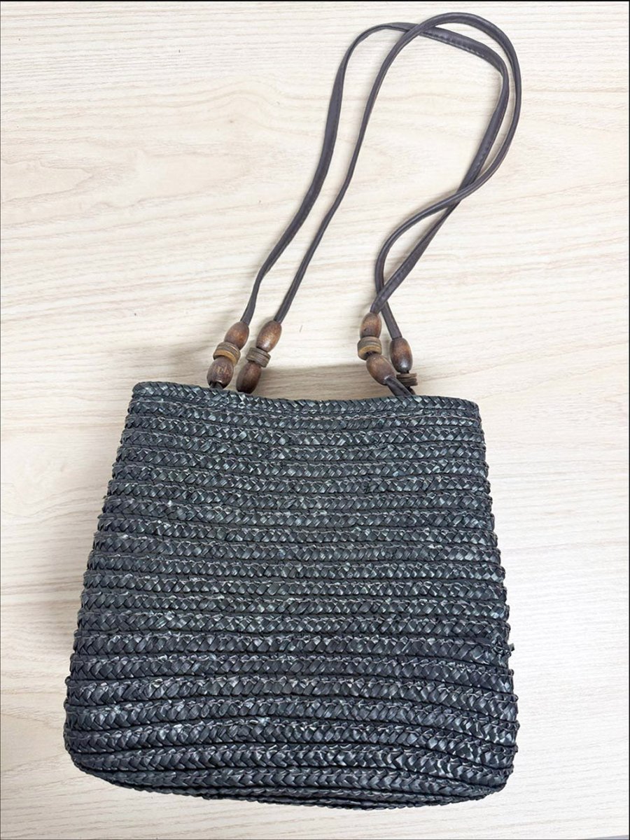 woven raffia beaded strap shoulder bag - good market thrift store