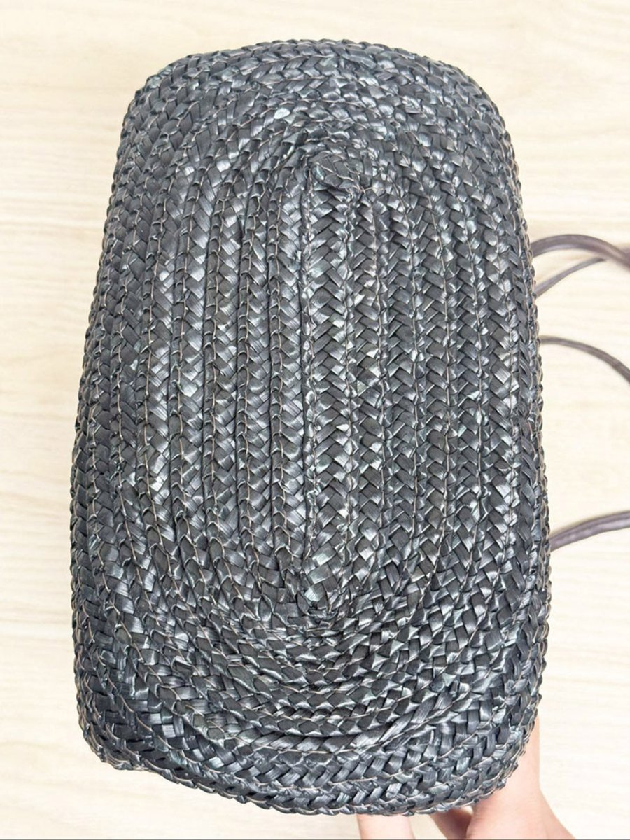 woven raffia beaded strap shoulder bag - good market thrift store