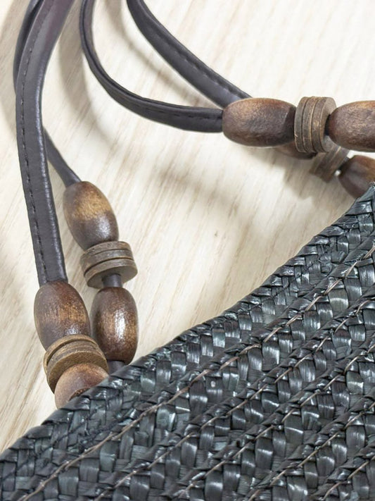 woven raffia beaded strap shoulder bag - good market thrift store