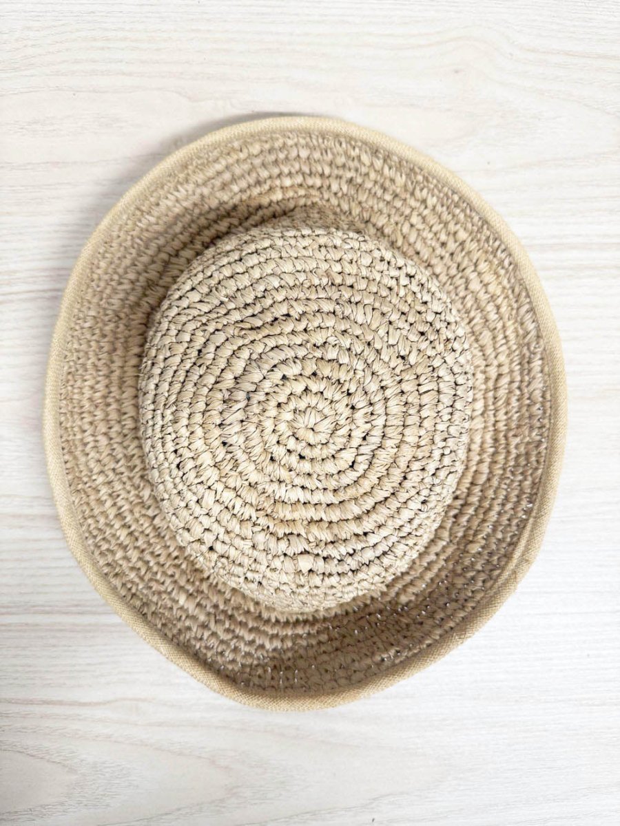 woven raffia canvas rimmed bucket hat - good market thrift store