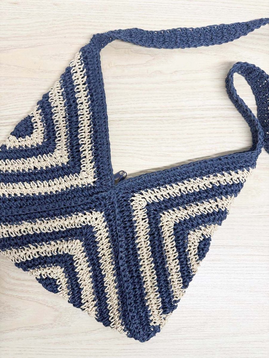 woven raffia diamond striped shoulder bag - good market thrift store