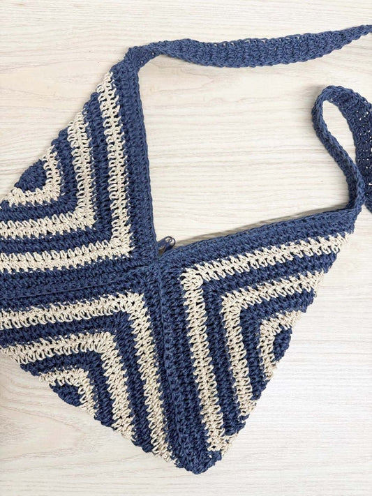 woven raffia diamond striped shoulder bag - good market thrift store