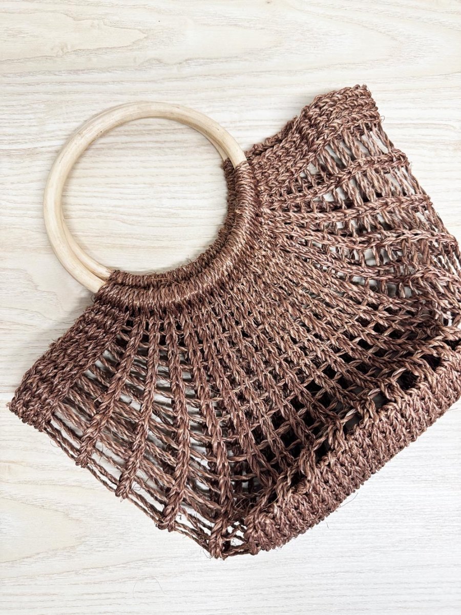 woven raffia sunray wood handle summer bag - good market thrift store