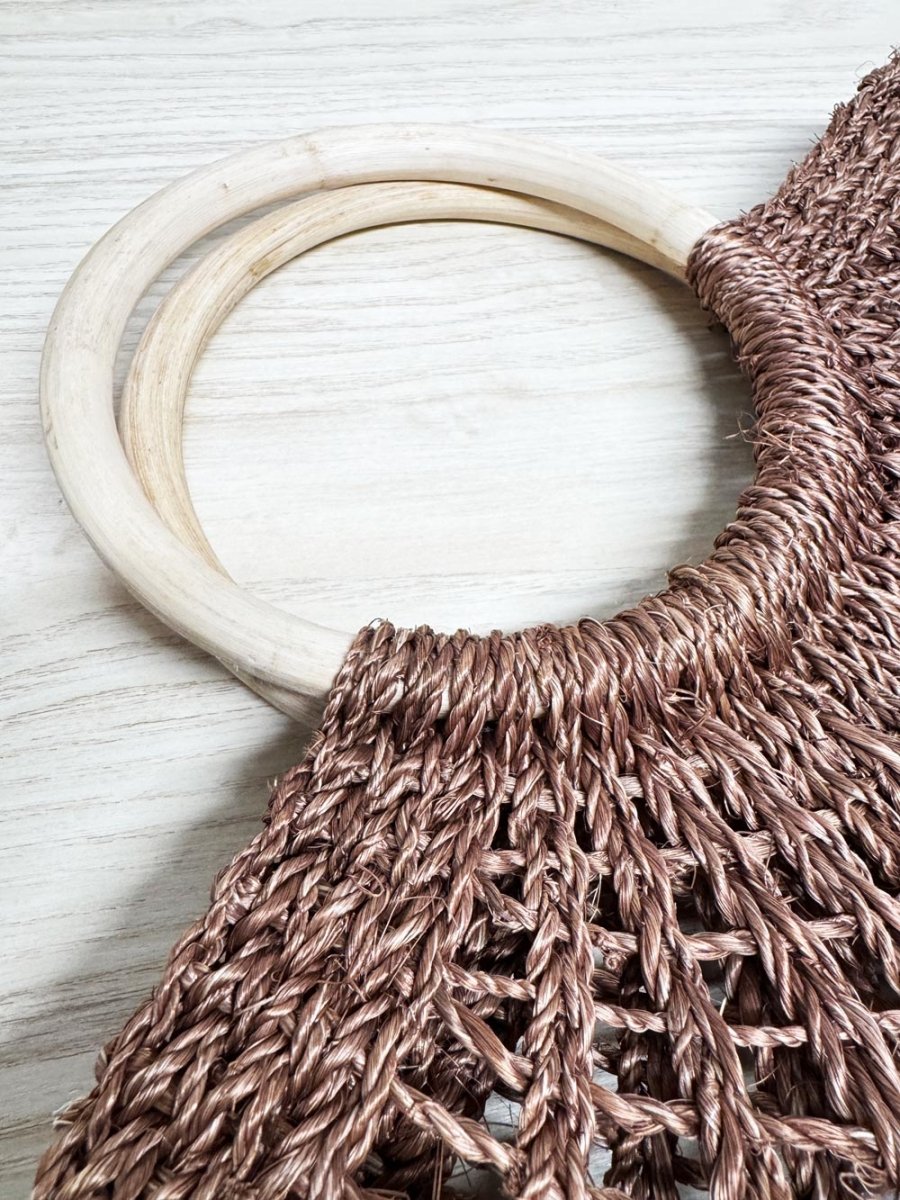 woven raffia sunray wood handle summer bag - good market thrift store