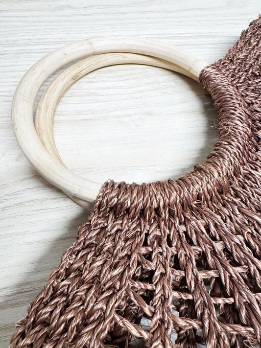woven raffia sunray wood handle summer bag - good market thrift store