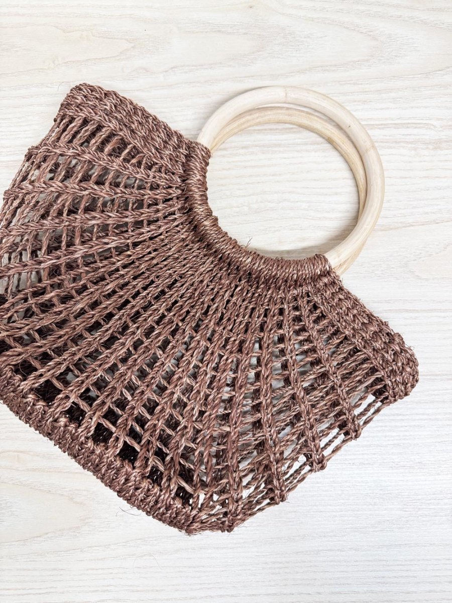 woven raffia sunray wood handle summer bag - good market thrift store