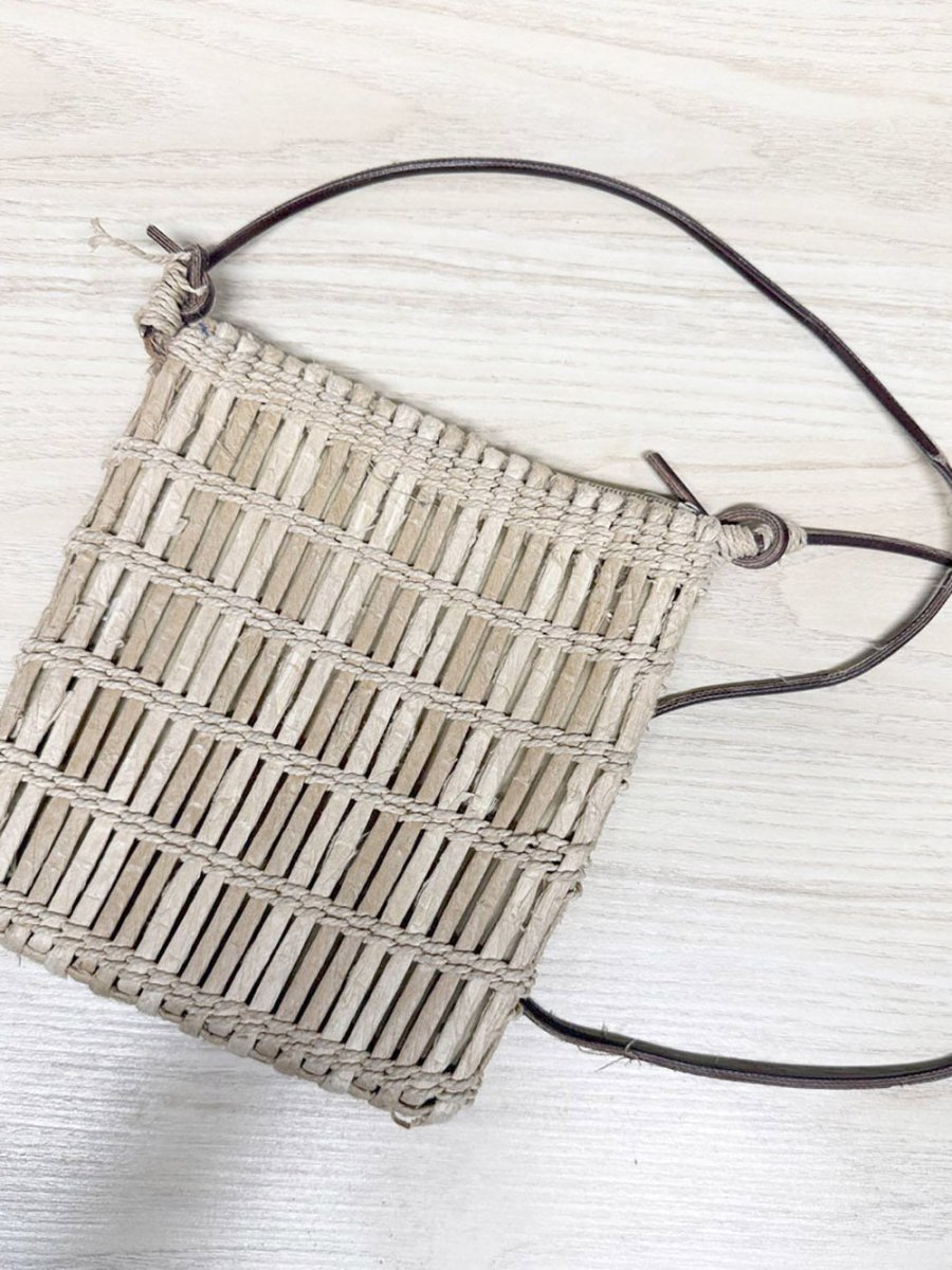 woven wood shoulder bag with leather strap - good market thrift store