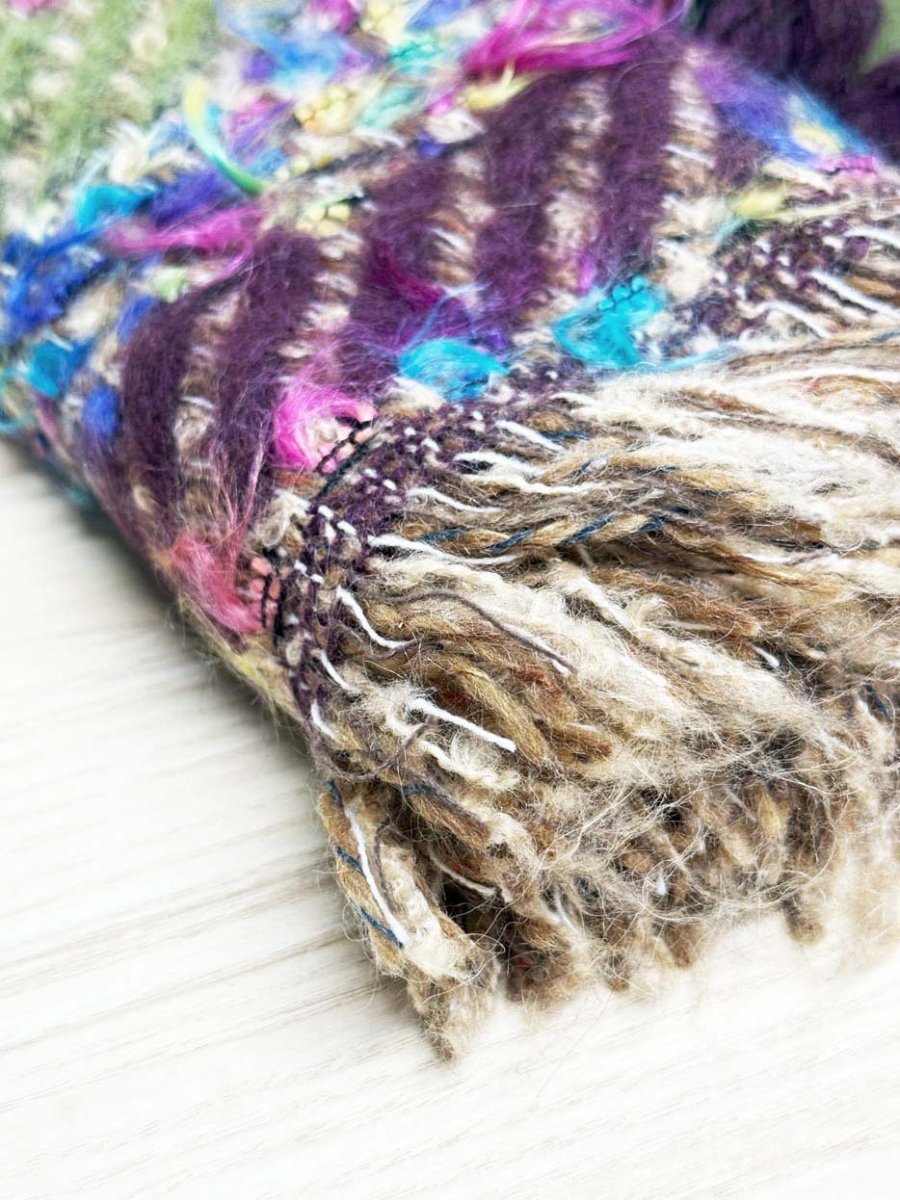 woven wool - mohair fringe fur pom pom scarf - good market thrift store