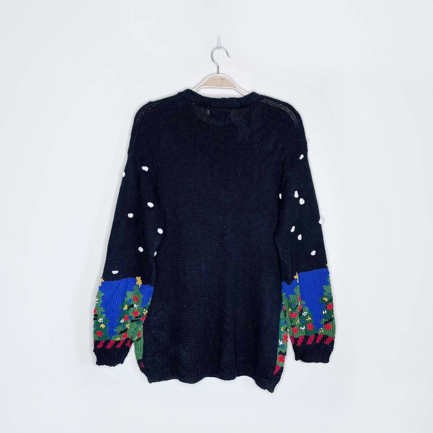 vintage rafaella hand-knit holiday wreath and trees sweater - size medium