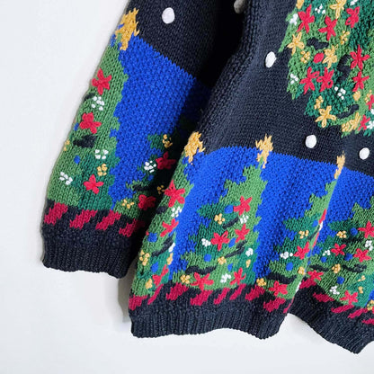 vintage rafaella hand-knit holiday wreath and trees sweater - size medium