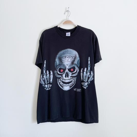 vintage 90s wwf stone cold austen t-shirt - size large